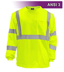 Safety Shirt, Hi Visibility, Long Sleeve, with Pocket, Lime Yellow Birdseye Knit Fabric, ANSI Class 3