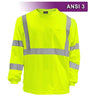 Safety Shirt, Hi Visibility, Long Sleeve, with Pocket, Lime Yellow Birdseye Knit Fabric, ANSI Class 3