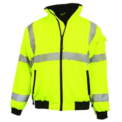 Bomber Jacket, Safety, with Fleece Lining, 3M Scotchlite Reflective Tape, ANSI Class 3, Yellow/Black, FA-BJ3-5020-YB